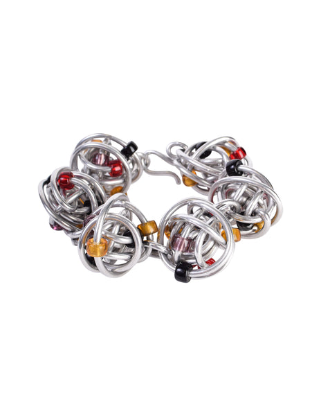 Jill Fagin Vintage 1990s Avant Garde Artisan Chunky Wrapped Wire Ball Multicolor Bead Bracelet