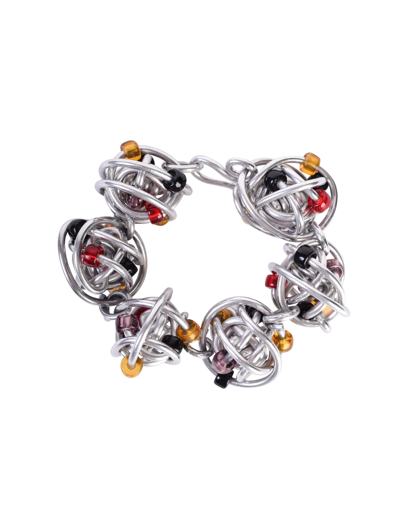 Jill Fagin Vintage 1990s Avant Garde Artisan Chunky Wrapped Wire Ball Multicolor Bead Bracelet