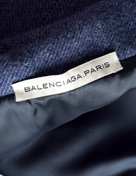 Balenciaga by Nicolas Ghesquière Vintage 2005 Blue Herringbone Tweed Coat