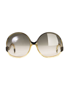 Balenciaga Vintage Oversized Black Amber Curved Arm Sunglasses