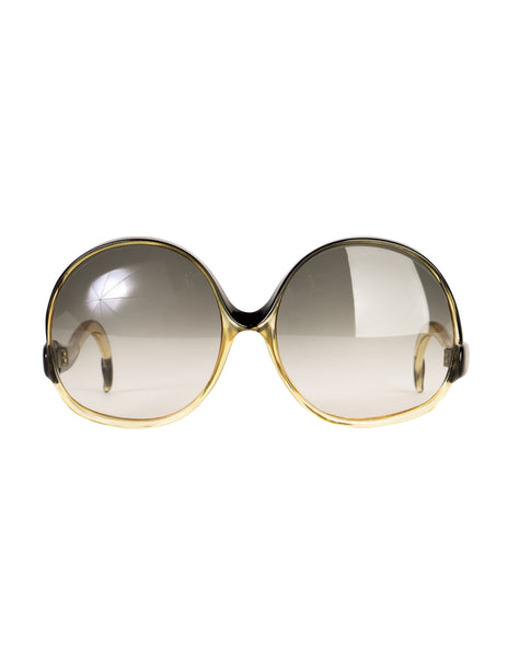 Balenciaga Vintage Oversized Black Amber Curved Arm Sunglasses
