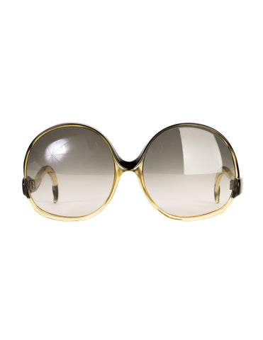 Balenciaga Vintage Oversized Black Amber Curved Arm Sunglasses