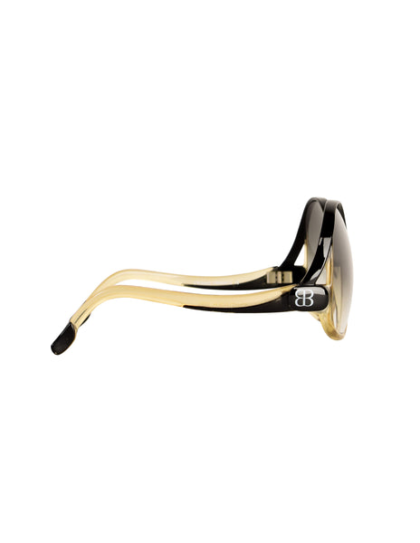 Balenciaga Vintage Oversized Black Amber Curved Arm Sunglasses