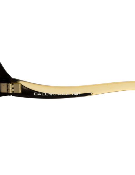 Balenciaga Vintage Oversized Black Amber Curved Arm Sunglasses