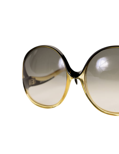 Balenciaga Vintage Oversized Black Amber Curved Arm Sunglasses