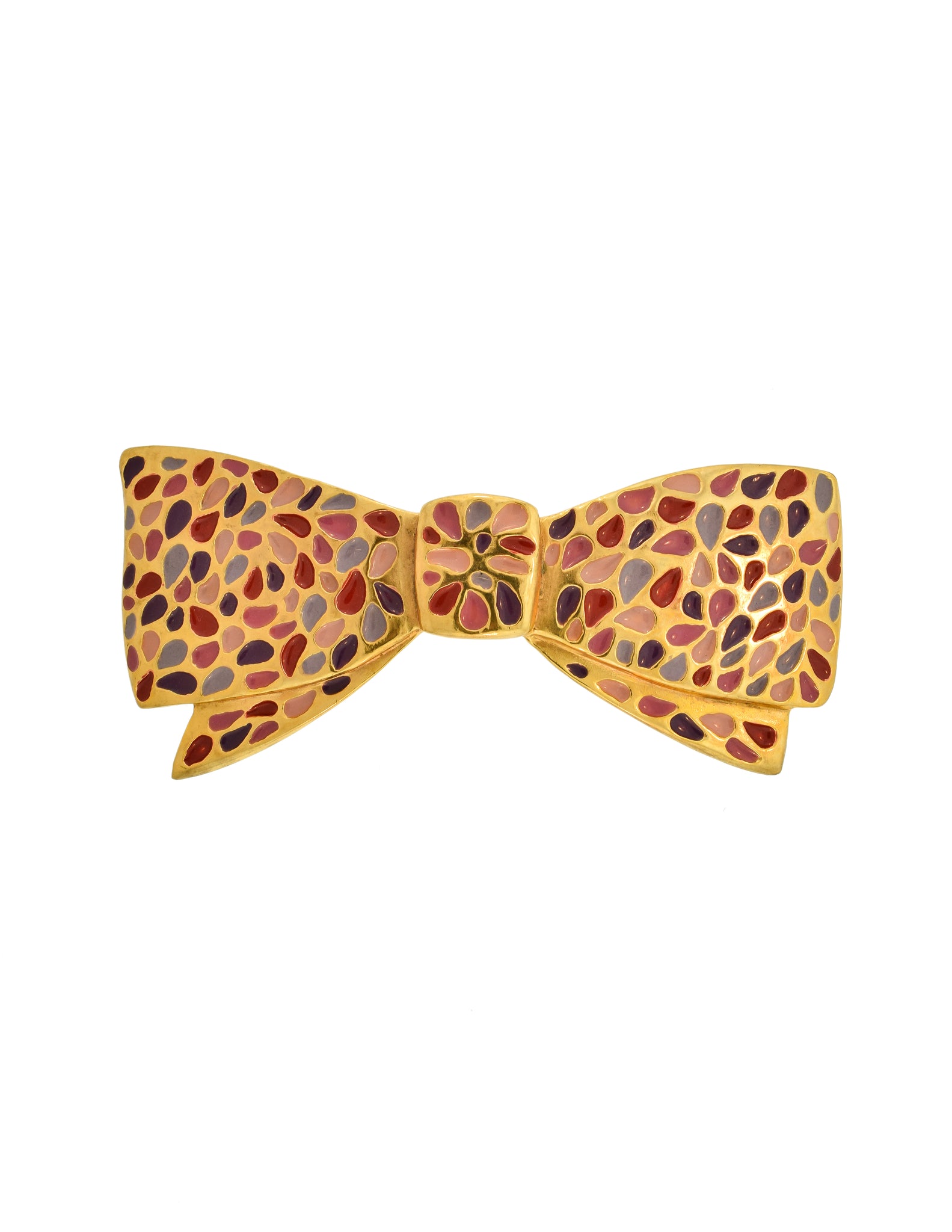 Balenciaga Vintage Oversized Purple and Pink Enamel Gold Bow Hair Clip Barrette