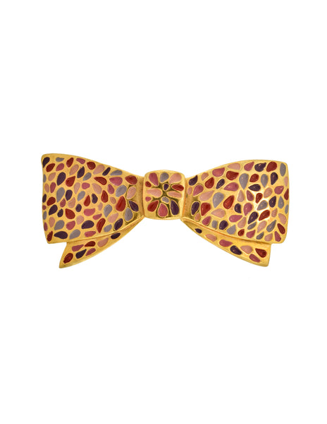 Balenciaga Vintage Oversized Purple and Pink Enamel Gold Bow Hair Clip Barrette