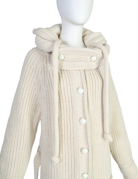 Balenciaga Vintage AW 2007 by Nicolas Ghesquière Cream Knit Wool Oversized Hooded Sweater Coat