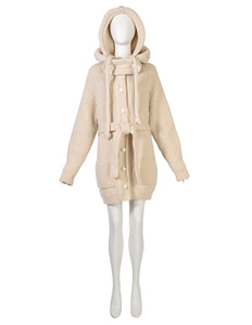 Balenciaga Vintage AW 2007 by Nicolas Ghesquière Cream Knit Wool Oversized Hooded Sweater Coat