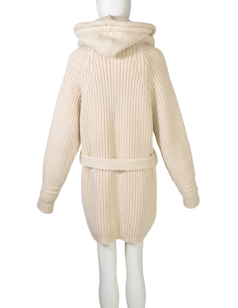 Balenciaga Vintage AW 2007 by Nicolas Ghesquière Cream Knit Wool Oversized Hooded Sweater Coat