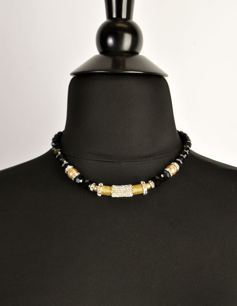 Balenciaga Vintage Black & Gold Rhinestone Necklace - Amarcord Vintage Fashion
 - 6