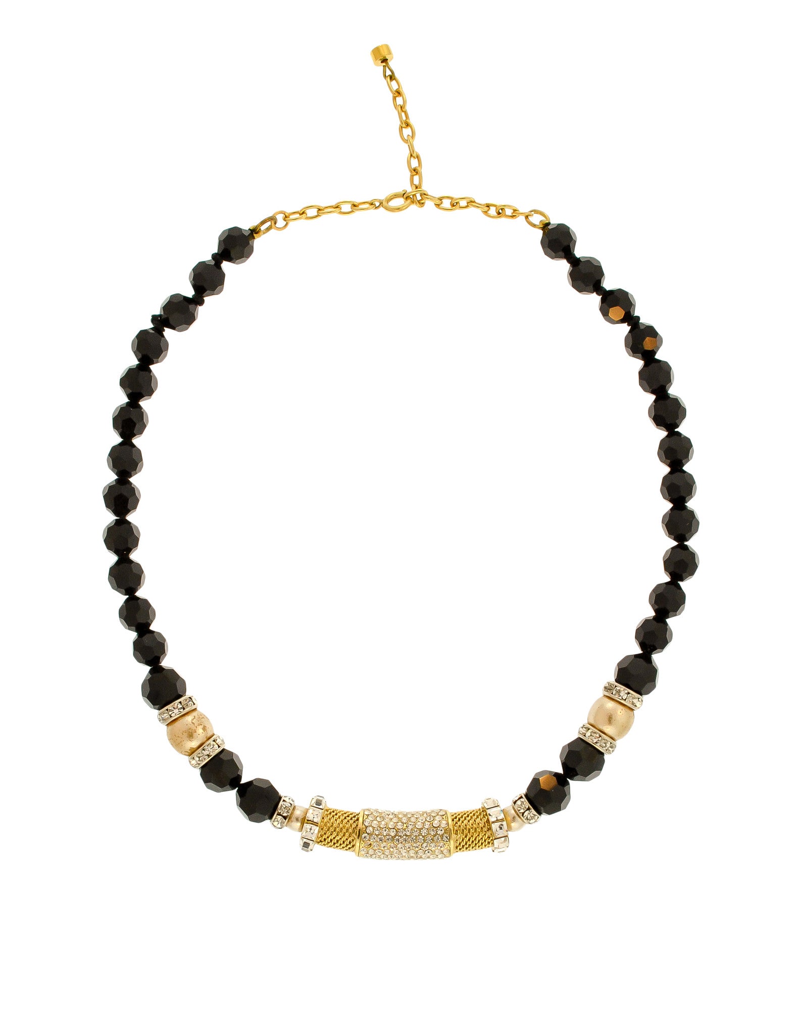 Balenciaga Vintage Black & Gold Rhinestone Necklace - Amarcord Vintage Fashion
 - 1