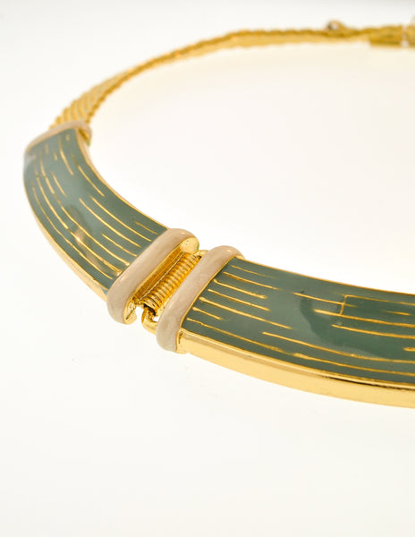 Balenciaga Vintage Seafoam Enamel Gold Choker Necklace