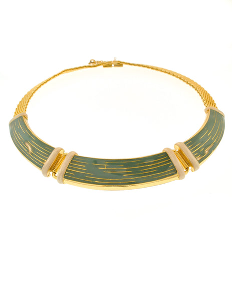 Balenciaga Vintage Seafoam Enamel Gold Choker Necklace