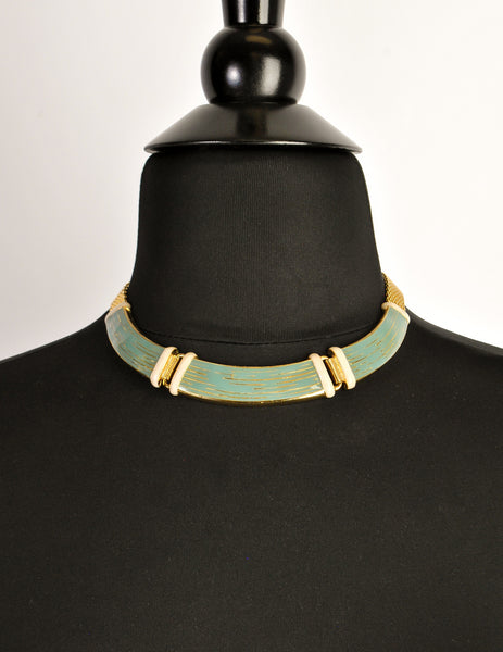 Balenciaga Vintage Seafoam Enamel Gold Choker Necklace