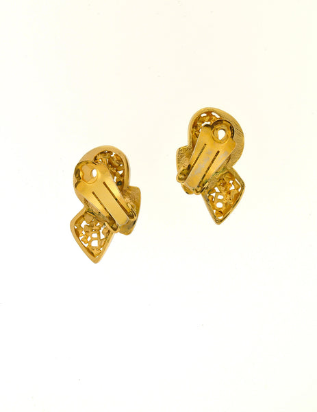 Balenciaga Vintage Seafoam Enamel Gold Twist Earrings