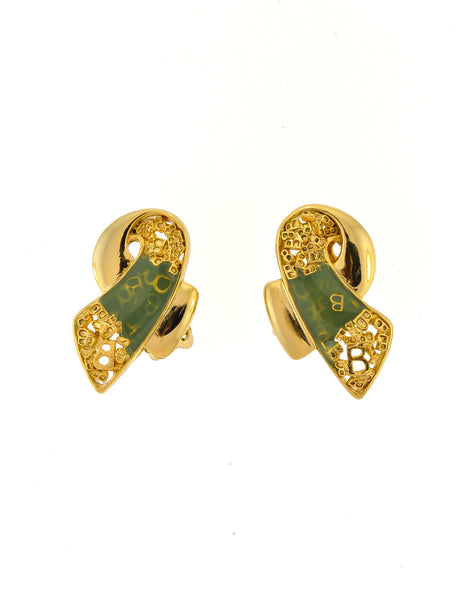 Balenciaga Vintage Seafoam Enamel Gold Twist Earrings