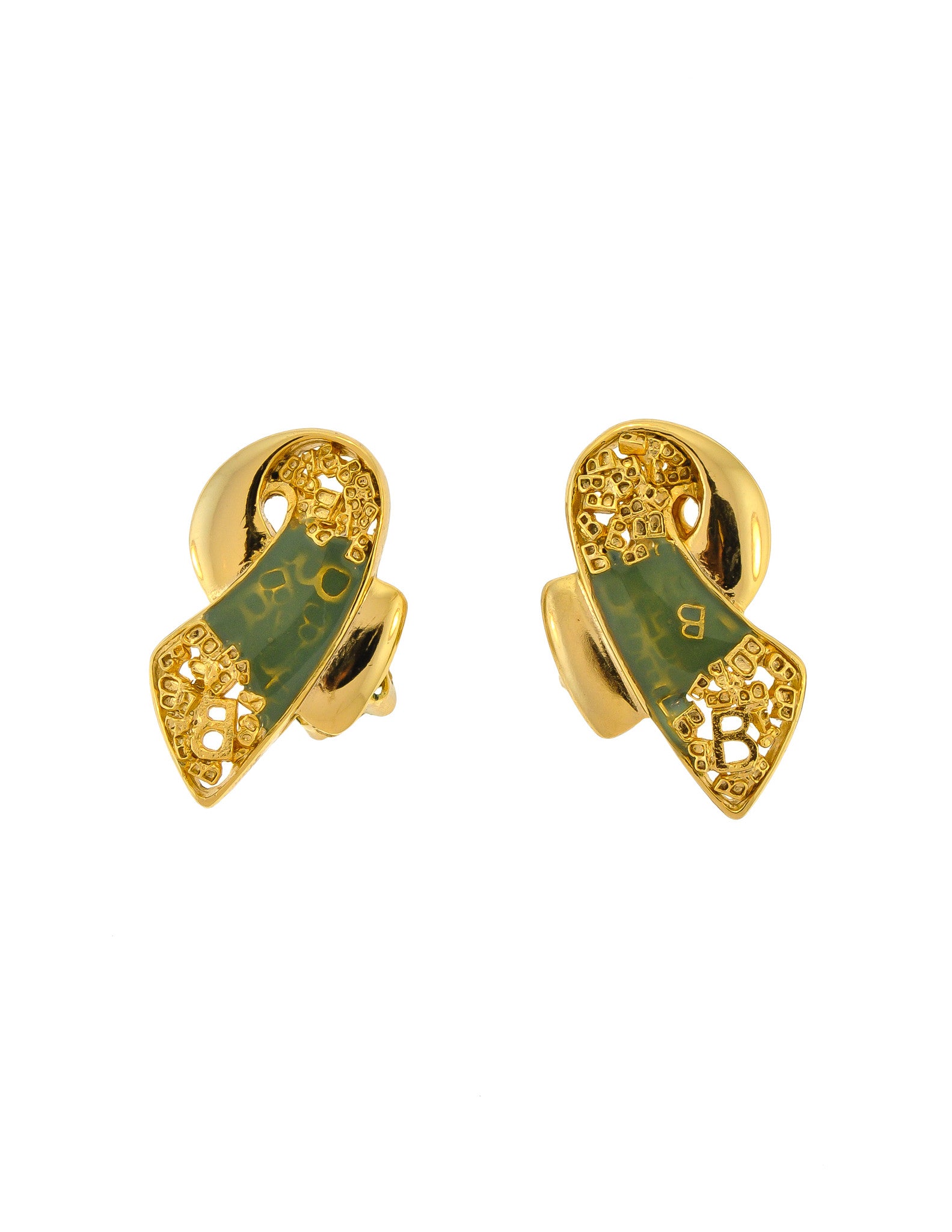 Balenciaga Vintage Seafoam Enamel Gold Twist Earrings