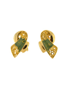 Balenciaga Vintage Seafoam Enamel Gold Twist Earrings