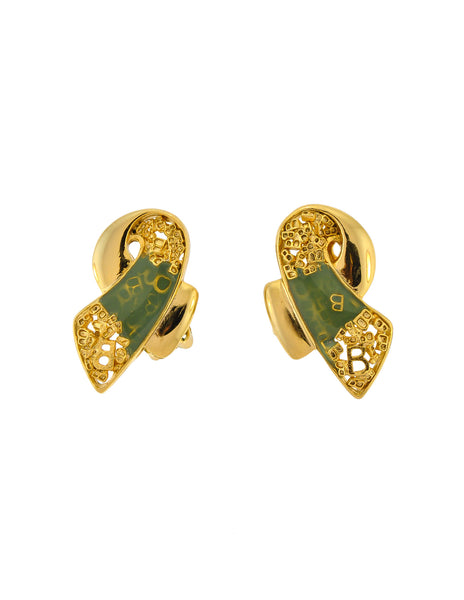 Balenciaga Vintage Seafoam Enamel Gold Twist Earrings