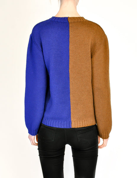 Anne Marie Beretta Vintage Blue & Brown Iris Sweater