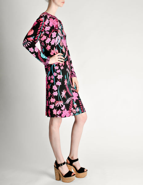 Bessi Vintage Silk Jersey Tropical Floral Print Dress