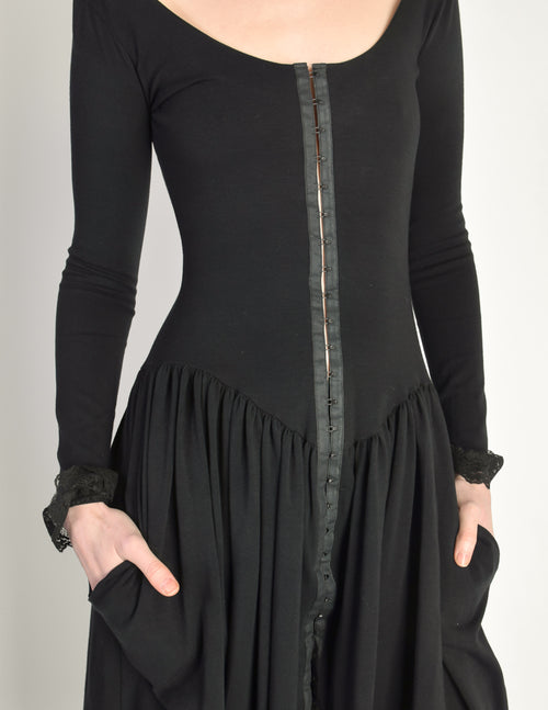 Betsey Johnson Punk Label Vintage Hook and Eye Black Lace Dress Amarcord Vintage Fashion Betsey Johnson Punk Label Vintage Hook and Eye Black Lace Dress Amarcord Vintage Fashion