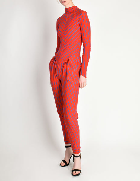 Betsey Johnson Punk Label Vintage Red Blue Striped Jumpsuit