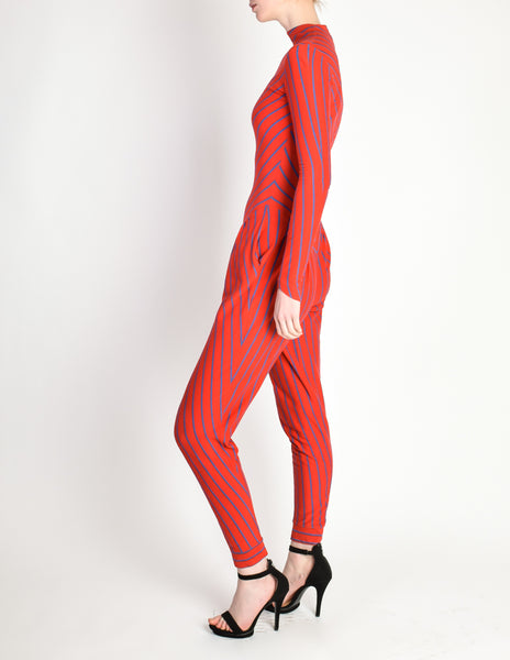 Betsey Johnson Punk Label Vintage Red Blue Striped Jumpsuit