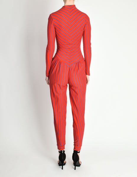 Betsey Johnson Punk Label Vintage Red Blue Striped Jumpsuit