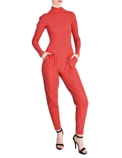 Betsey Johnson Punk Label Vintage Red Blue Striped Jumpsuit
