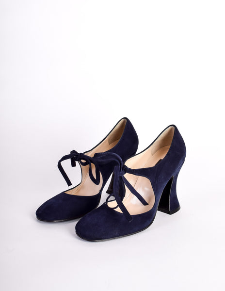 Biba Vintage Navy Blue Suede Mary Jane Heels