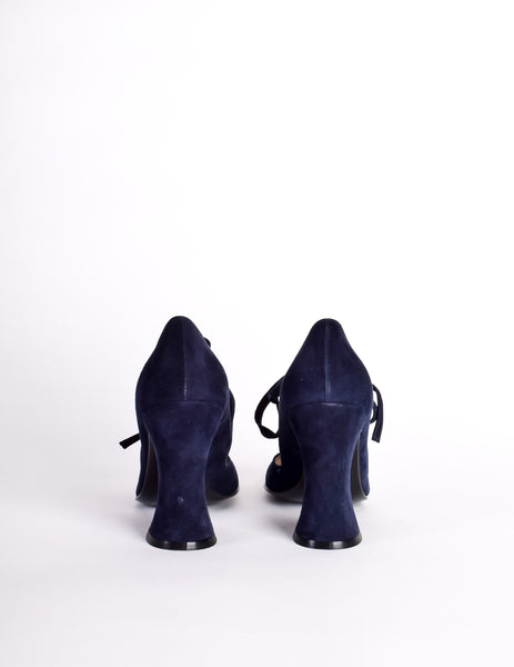 Biba Vintage Navy Blue Suede Mary Jane Heels