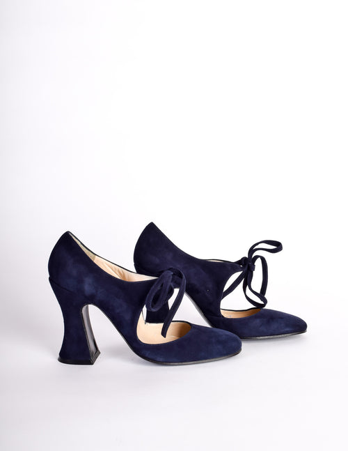 Biba Vintage Navy Blue Suede Mary Jane Heels Amarcord Vintage