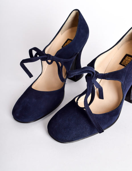 Biba Vintage Navy Blue Suede Mary Jane Heels