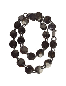 Vintage Black and Brown Polished Horn Disc Chain Long Necklace