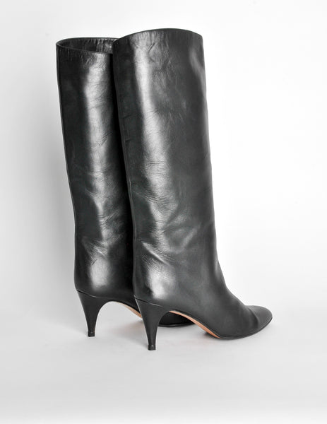 Garolini Vintage Black Leather Knee High Boots - Amarcord Vintage Fashion
 - 5