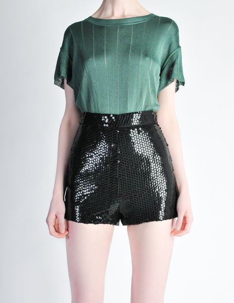 Vintage 1970s Black Sequin Hot Pant Shorts