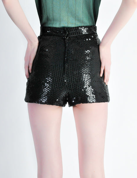 Vintage 1970s Black Sequin Hot Pant Shorts