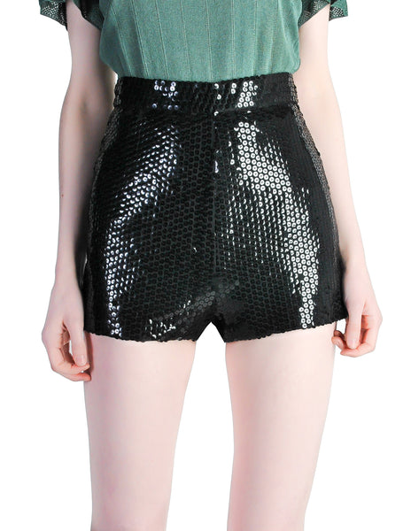 Vintage 1970s Black Sequin Hot Pant Shorts