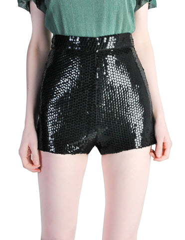 Vintage 1970s Black Sequin Hot Pant Shorts - Amarcord Vintage Fashion
 - 1