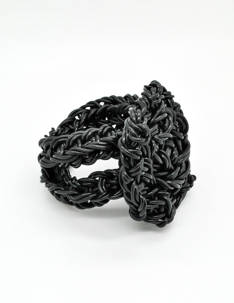 Vintage Handmade Woven Black Rubber Bracelet