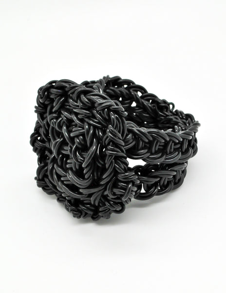 Vintage Handmade Woven Black Rubber Bracelet