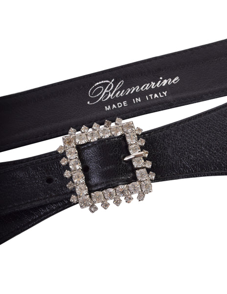 Blumarine Vintage Black Leather Rhinestone Garter Belt