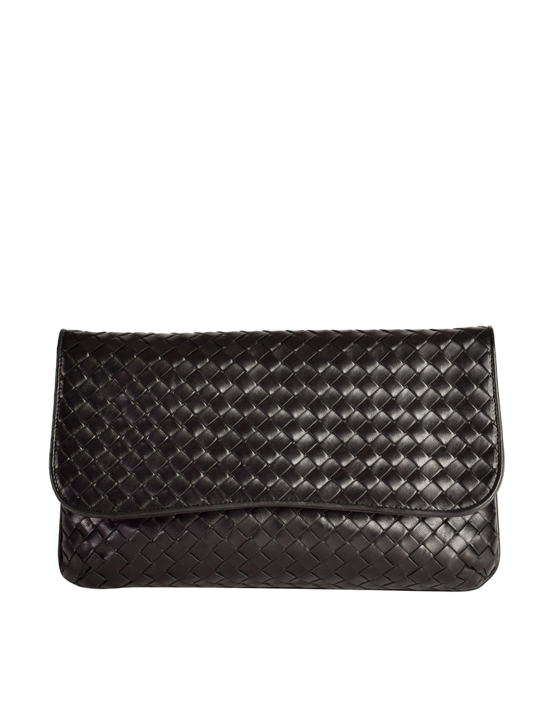 Bottega Veneta Vintage Intrecciato Woven Black Leather Crossbody Flap ...