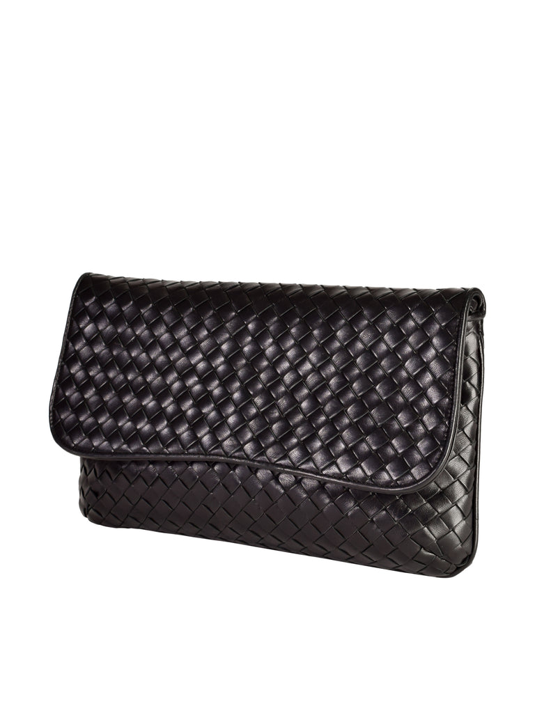 Bottega Veneta Vintage - Intrecciato Leather Crossbody Bag - Black