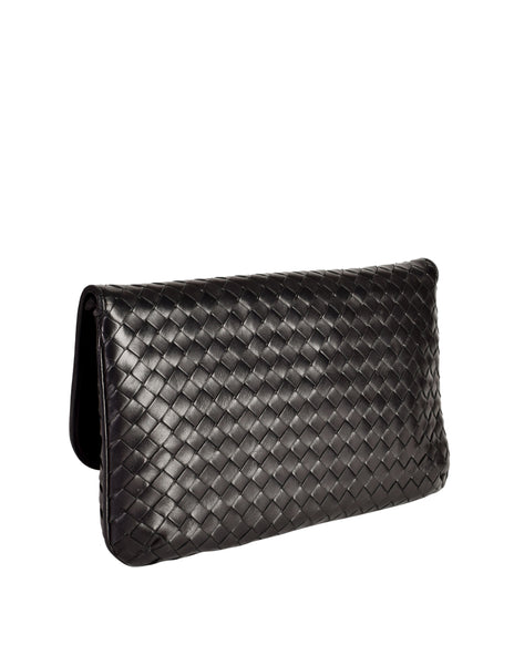 Bottega Veneta Vintage Intrecciato Woven Black Leather Crossbody Flap ...