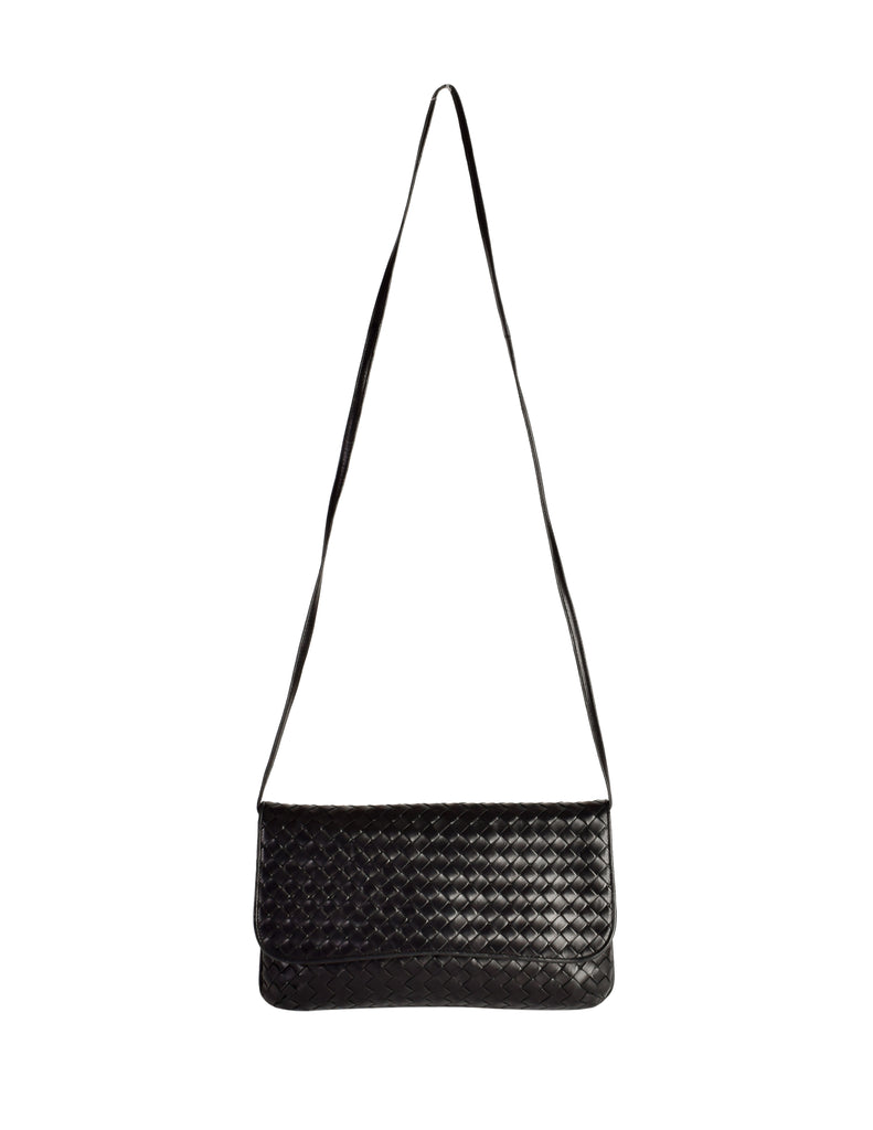 Bottega Veneta Vintage Intrecciato Woven Black Leather Crossbody