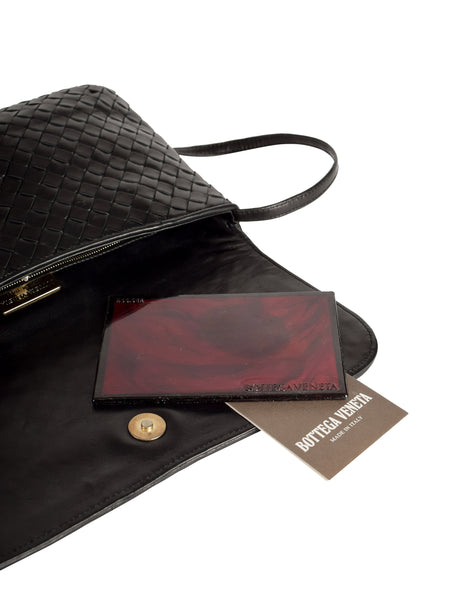 Bottega Veneta Vintage Intrecciato Woven Black Leather Crossbody Flap Bag