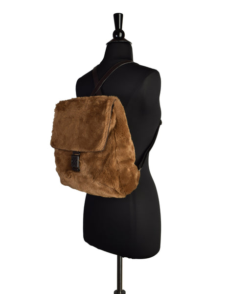 Bottega Veneta Vintage 1990s Brown Faux Fur Leather Backpack